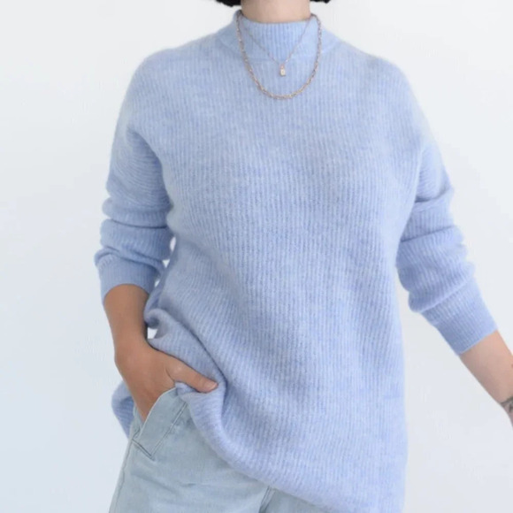 Selected Femme Light Blue  Mockneck Drop Shoulder 39% Wool Sweater XS - Picture 3 of 12